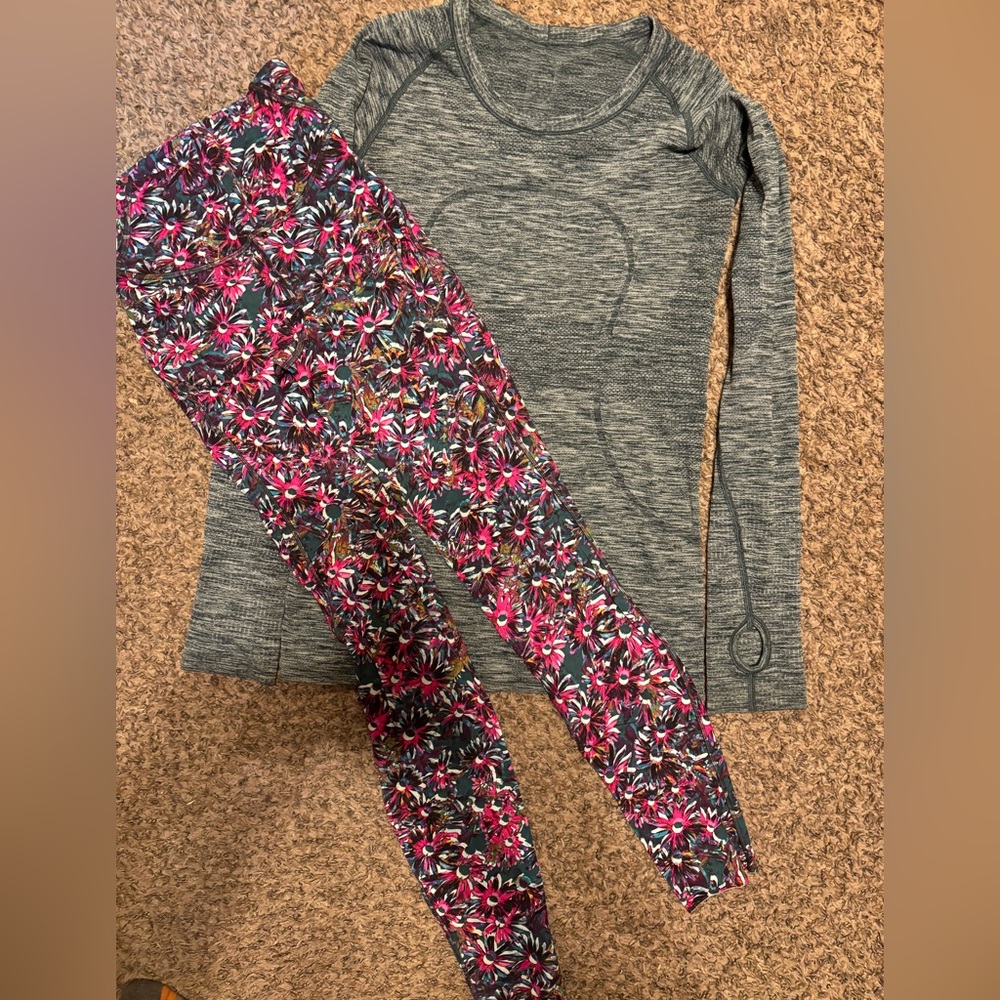 Lululemon Athletica Bundle, Floral Leggings & long sleeve